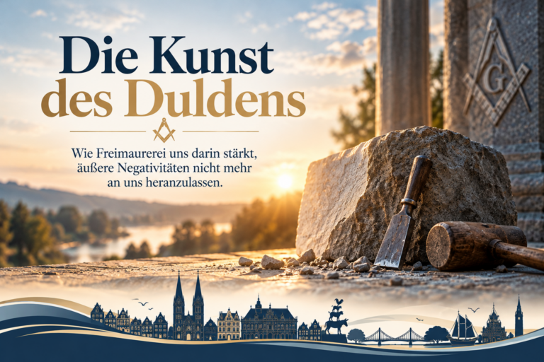 Symbolische Darstellung der Arbeit am rauen Stein in der Freimaurerei als Sinnbild für innere Stärke, Gelassenheit und persönliche Entwicklung.